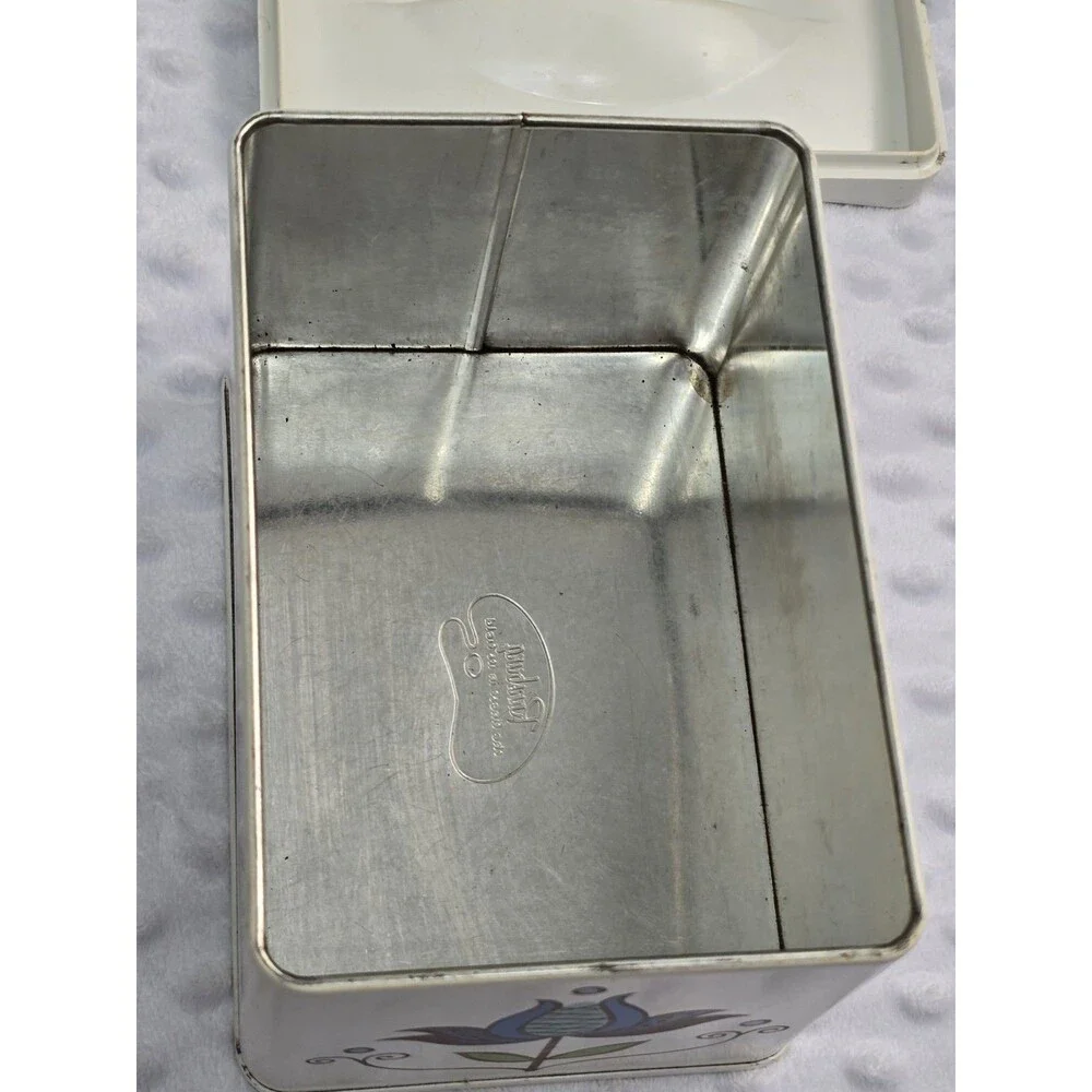 Vintage Ransburg Tin MCM Canister With Handle Hand Painted Tulip Replacement Box